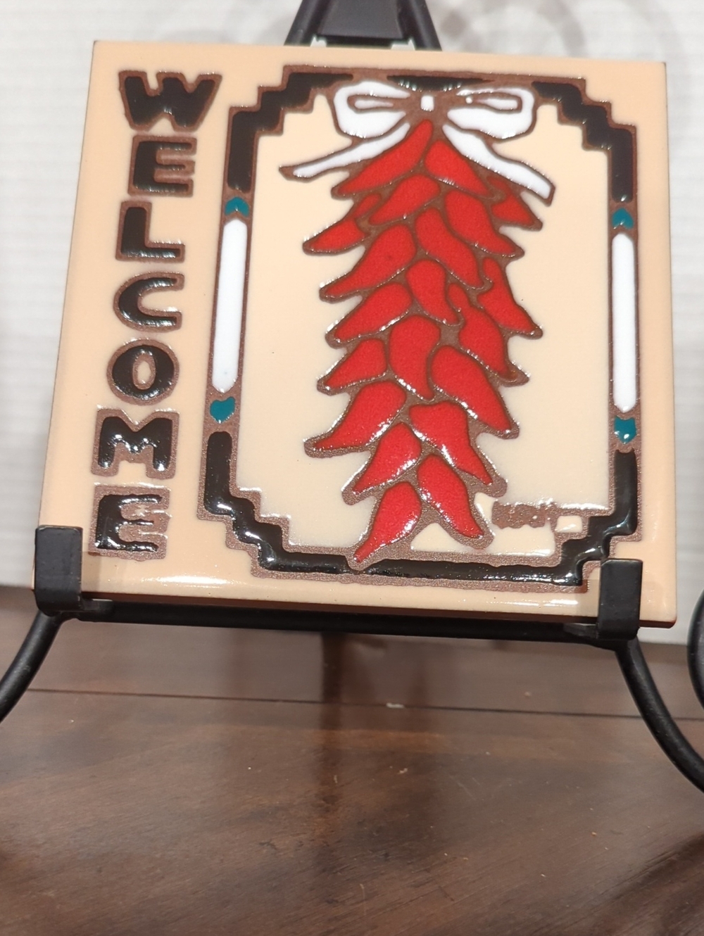 Vintage Earthtones Ceramic Trivet Southwestern Chili Peppers Decorative Tile